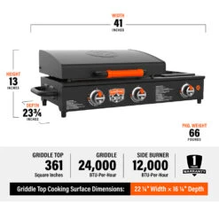 Blackstone Griddle On The Go 22-Inch 2-Burner Tabletop Propane Gas Commercial Style Flat Top Griddle Rangetop Combo With Hood -BBQGrills Shop Blackstone Griddle On the Go 22 Inch 2 Burner Tabletop Propane Gas Commercial Style Flat Top Griddle Rangetop Combo with Hood 1860 Details