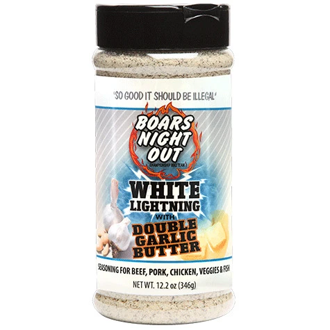 Boar's Night Out White Lightning With Double Garlic Butter BBQ Seasoning & Dry BBQ Rub - 12.2 Oz Bottle 1 Boar's Night Out White Lightning With Double Garlic Butter BBQ Seasoning & Dry BBQ Rub - 12.2 Oz Bottle