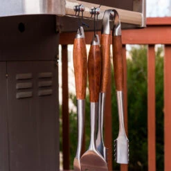 Drip EZ 3-Piece Grilling Tool Set With Stainless Body And Rosewood Handles - Spatula, Tongs, And Fork -BBQGrills Shop Drip EZ 3 Piece Grilling Tool Set with Stainless Body and Rosewood Handles Spatula Tongs and Fork TS 1 Hang Loops