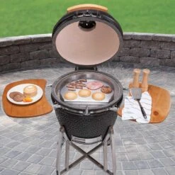 Little Griddle Kettle-Q Round 17-Inch X 14-Inch Stainless Steel Kamado Griddle -BBQGrills Shop Little Griddle Kettle Q 17 Inch x 14 Inch Ceramic Kamado Griddle KQ17R Lifestyle View
