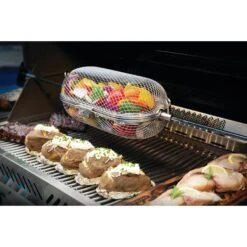 Napoleon Stainless Steel Rotisserie Grill Basket -BBQGrills Shop Low Res JPG Prestige 665 Detail Rotisserie Basket in Use