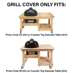 Primo Grill Cover For Oval LG 300 And Oval JR 200 On Counter Top Cypress Kamado Table -BBQGrills Shop Primo Grill Cover for Oval LG 300 and Oval JR 200 on Counter Top Cypress Kamado Table 423 Grill Cover Will Fit