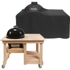 Primo Grill Cover For Oval LG 300 And Oval JR 200 On Counter Top Cypress Kamado Table