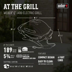 Weber Grills Q 1400 Portable Electric Grill - Dark Gray -BBQGrills Shop Weber Grills Q 1400 Portable Electric Grill Dark Gray 52020001 Spec Data